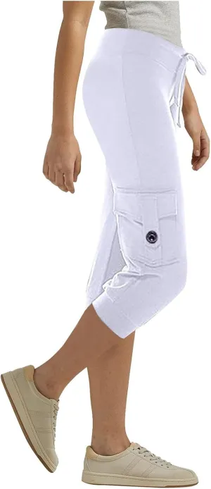 2024 Women's Capris Cargo Hiking Pants Lightweight Quick Dry Outdoor Athletic Running Sports Travel Summer Flap Pockets