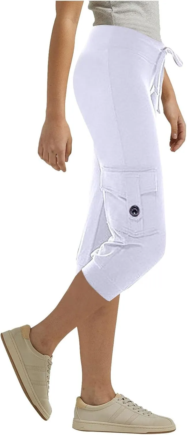 2024 Women's Capris Cargo Hiking Pants Lightweight Quick Dry Outdoor Athletic Running Sports Travel Summer Flap Pockets