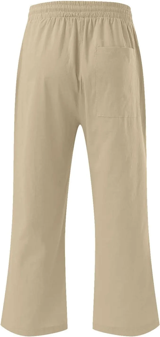 2025 2PC Women's Linen Capri Pants - Solid Drawstring Waist Wide Leg Casual Cropped Trousers with Pockets, Loose Fit