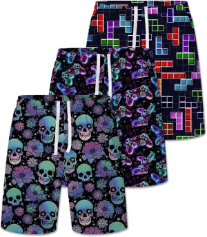 2/3/4 Pack Men's Beach Shorts Casual 9" Inseam Elastic Waist Drawstring Quick Dry Board Shorts with Pockets