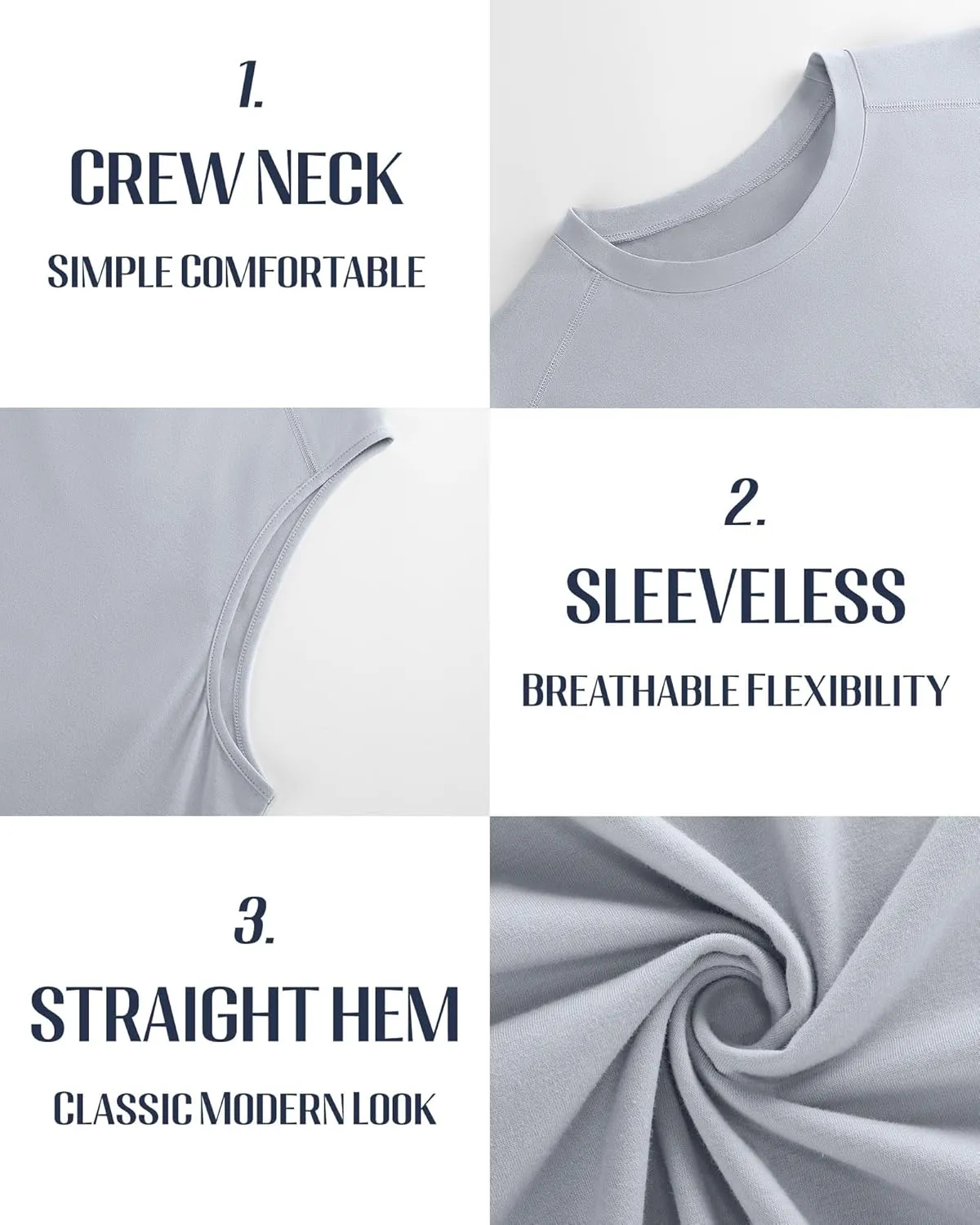 3 Pack Men's Big and Tall Tank Tops, Crewneck Sleeveless Tee Shirts Cotton Workout Swim Running Gym Muscle Shirts