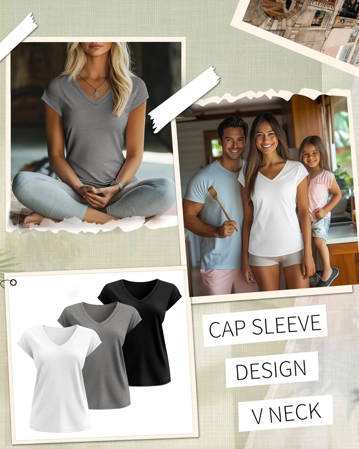 3 Pack Women's Cap Sleeve T Shirts Cotton V Neck Tops Loose Fit Tshirts Soft Basic Casual Summer Tee