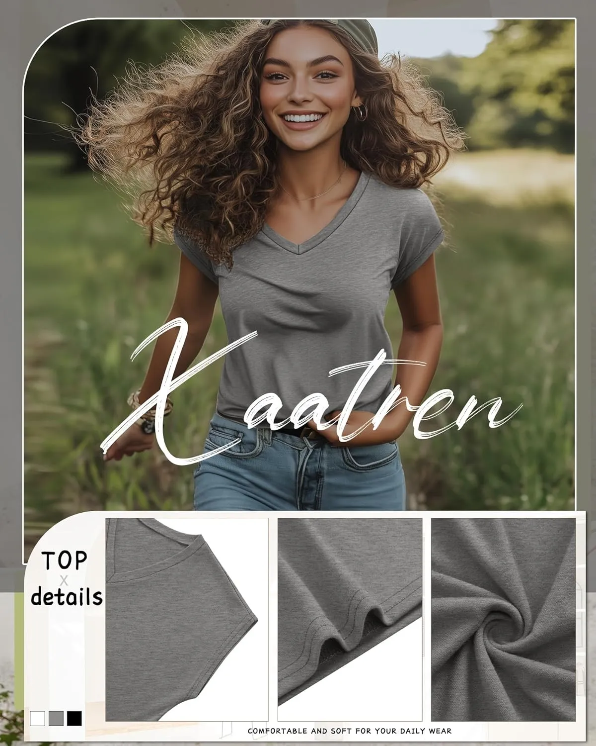 3 Pack Women's Cap Sleeve T Shirts Cotton V Neck Tops Loose Fit Tshirts Soft Basic Casual Summer Tee