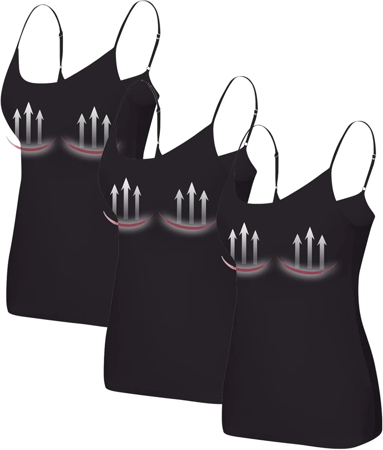 3 Pack Womens Tank Tops with Built in Bra Adjustable Spaghetti Strap Camisole Tanks Basic Padded Shelf Bra Tank Tops