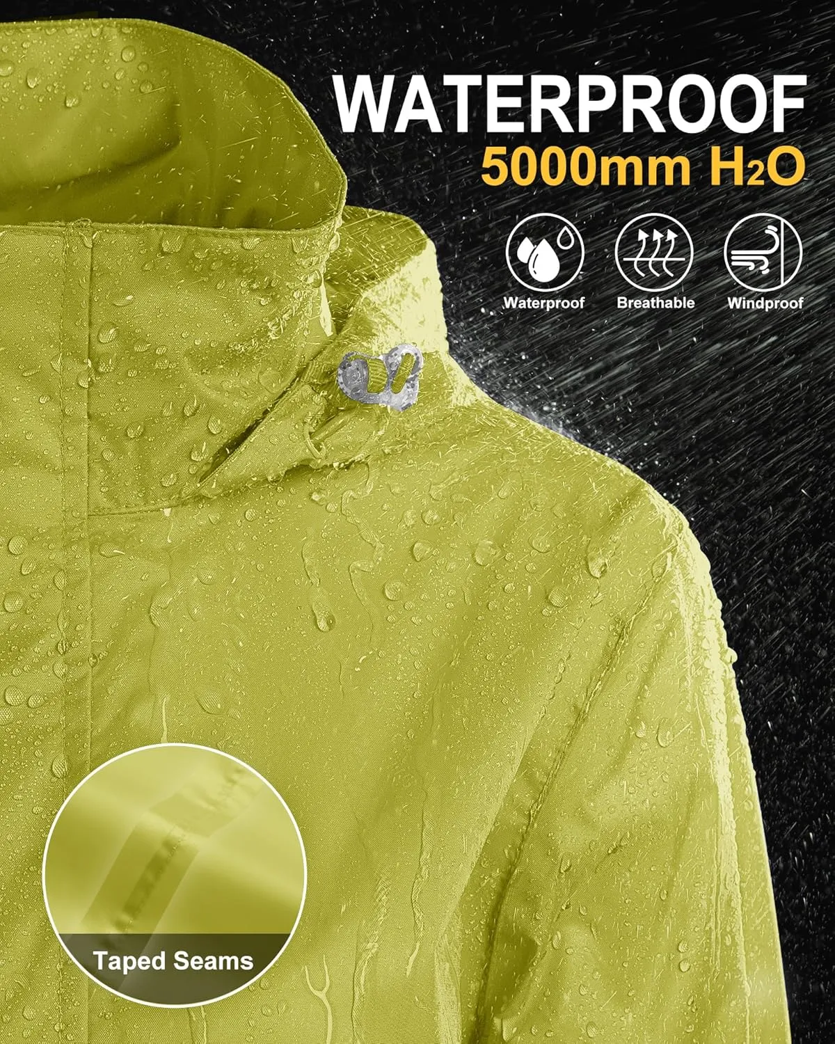 33,000ft Women's Rain Jacket Waterproof Lightweight Packable Raincoat with Hood for Golf Hiking Travel Windbreaker