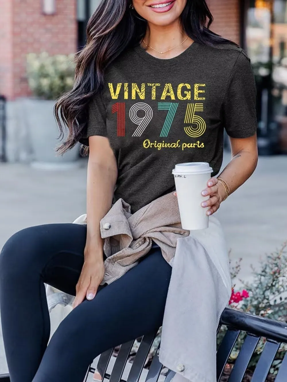 50th Birthday Gift Shirts Vintage 1975 Original Parts Tshirt for Women Letter Print Retro Birthday Casual Tee Tops