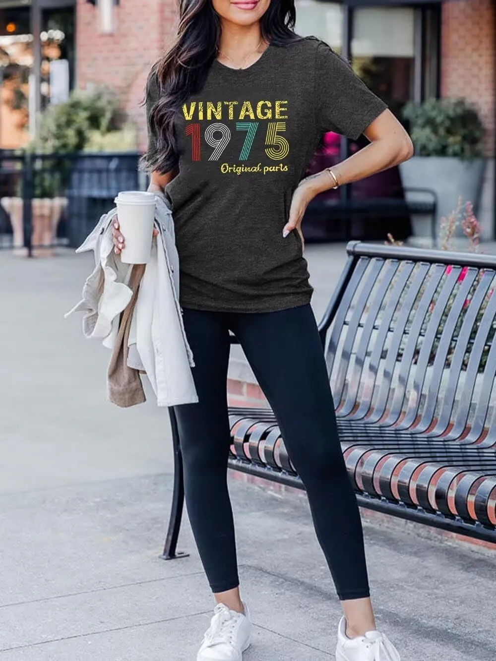 50th Birthday Gift Shirts Vintage 1975 Original Parts Tshirt for Women Letter Print Retro Birthday Casual Tee Tops