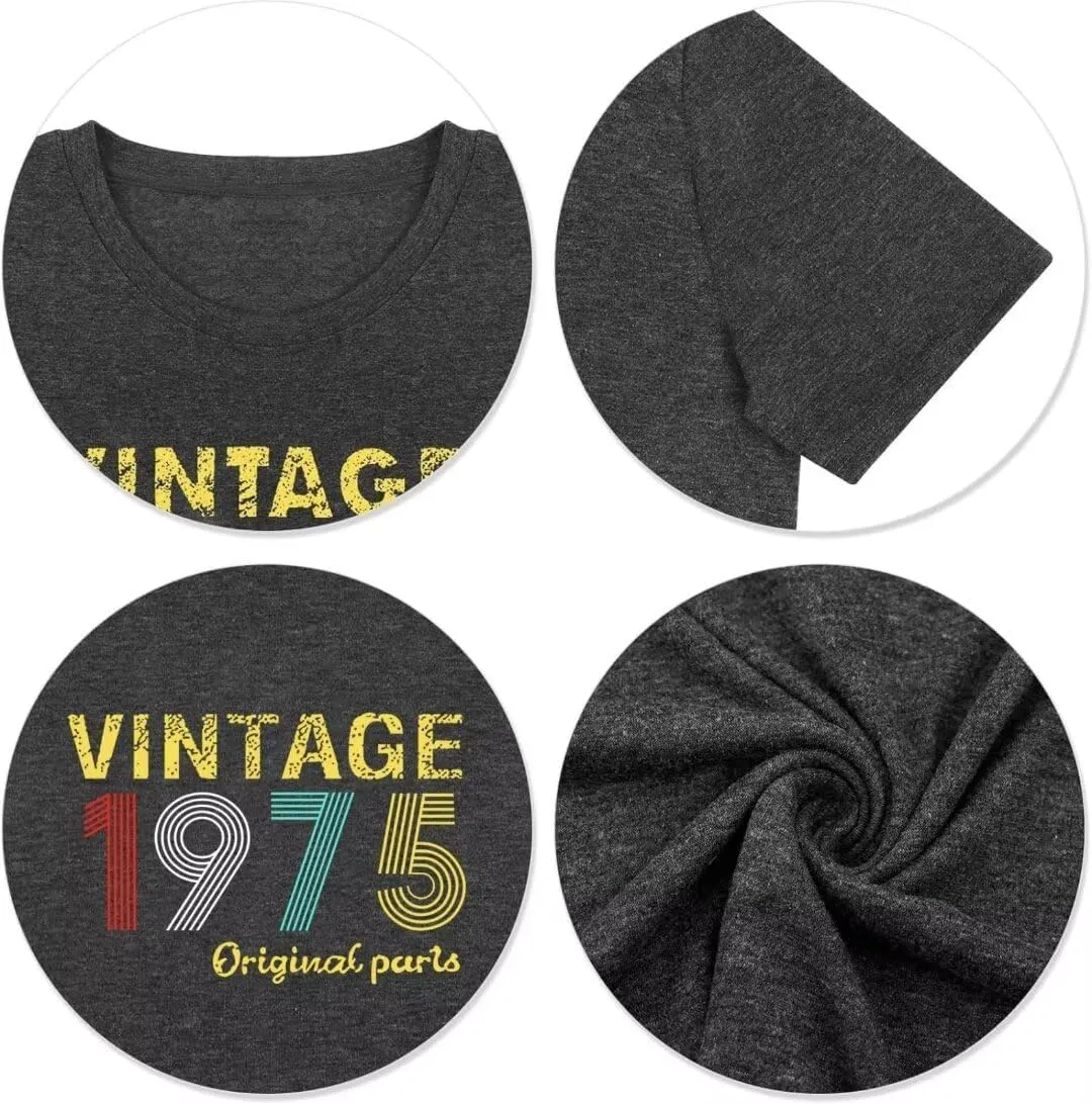 50th Birthday Gift Shirts Vintage 1975 Original Parts Tshirt for Women Letter Print Retro Birthday Casual Tee Tops