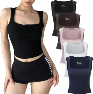 5packs Womens Y2K Slim Fit Sexy Square Neck Tank Top Going Out Vest