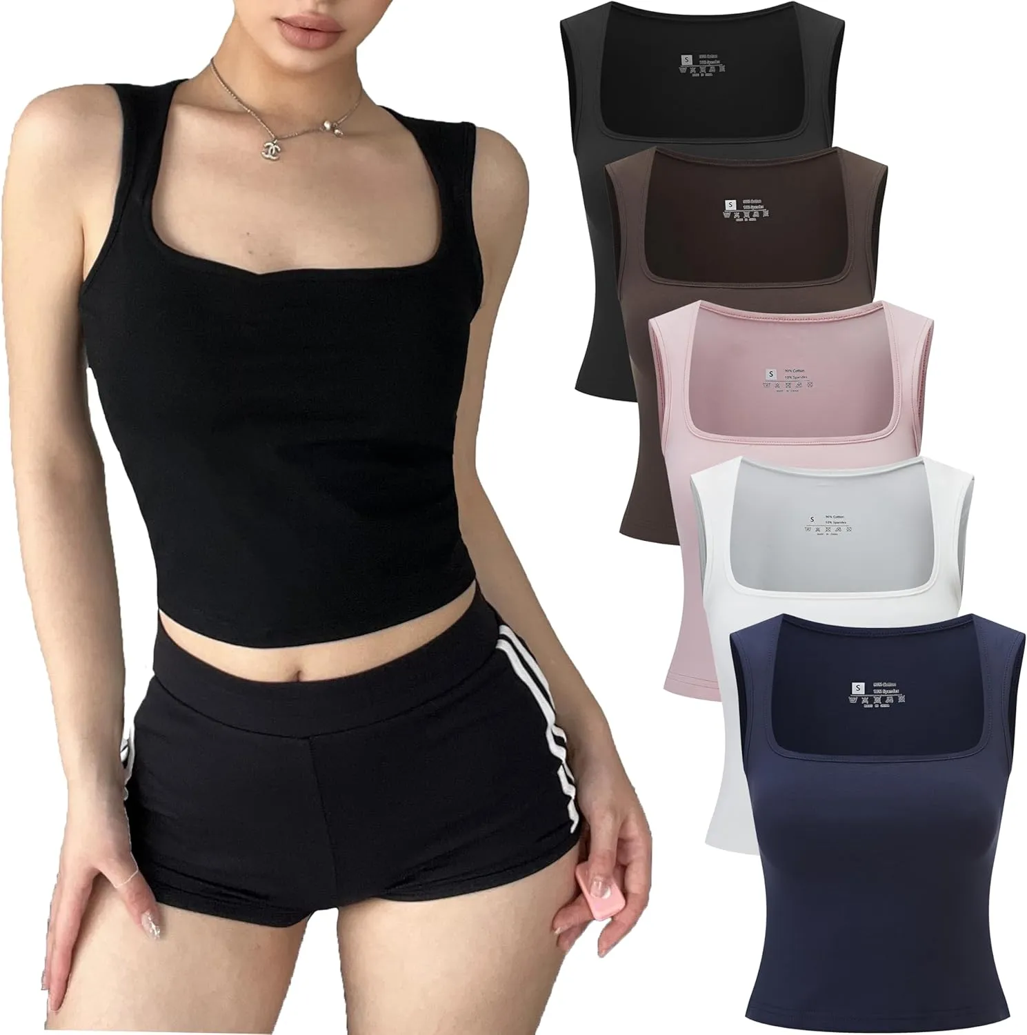 5packs Womens Y2K Slim Fit Sexy Square Neck Tank Top Going Out Vest