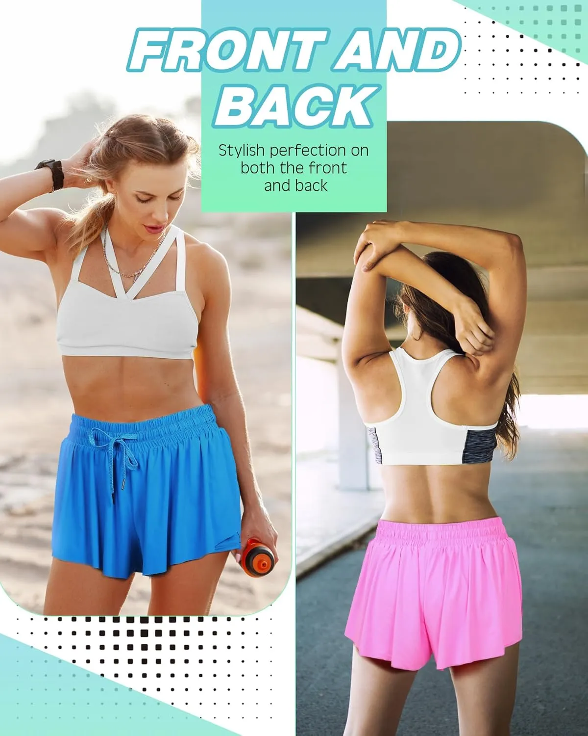 6 Pcs 2 in 1 Flowy Running Shorts with Pockets Butterfly Gym Shorts Summer Women Workout Yoga