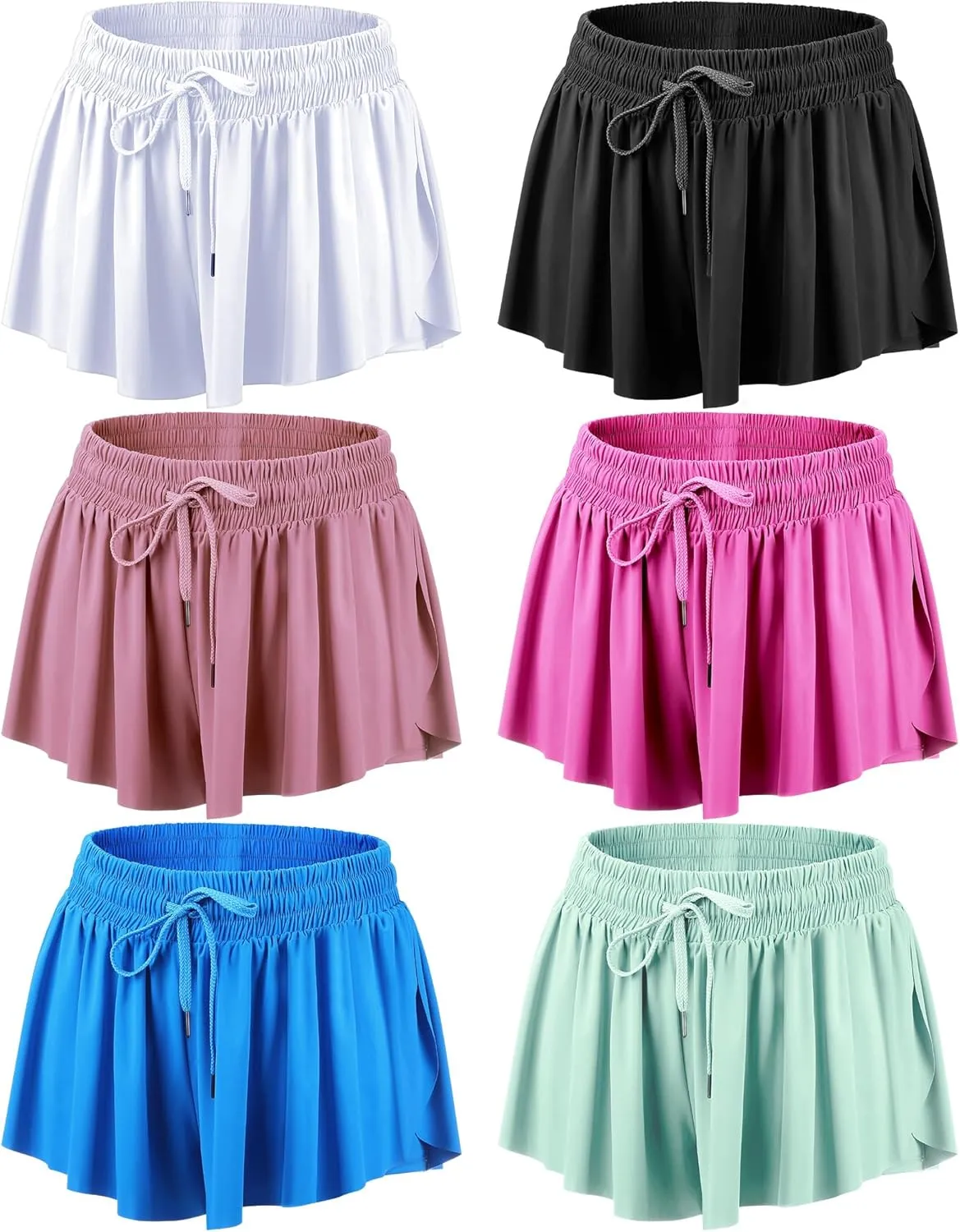 6 Pcs 2 in 1 Flowy Running Shorts with Pockets Butterfly Gym Shorts Summer Women Workout Yoga