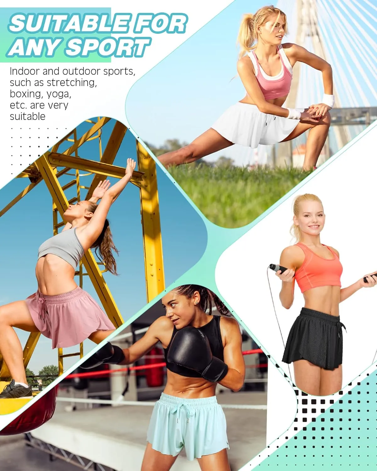 6 Pcs 2 in 1 Flowy Running Shorts with Pockets Butterfly Gym Shorts Summer Women Workout Yoga