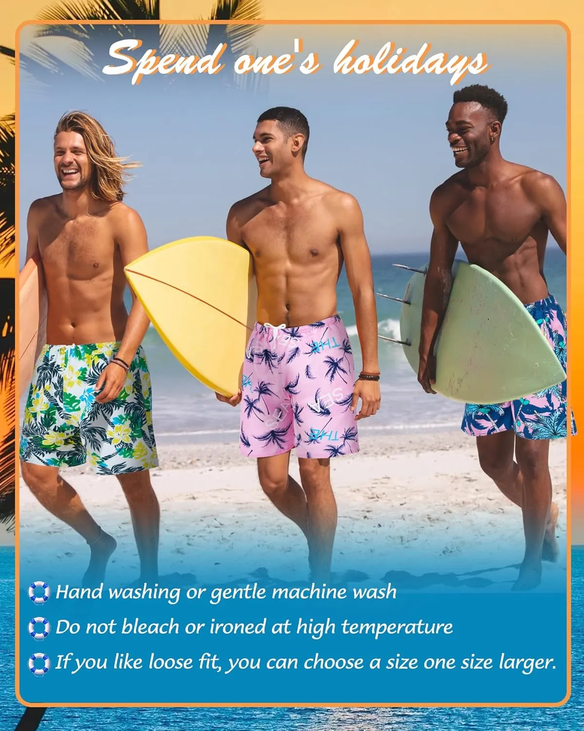 6 Pcs Men's Short Sleeve Set Men's Hawaiian Shorts Set Coconut Tree Graphic Shirts and Shorts Mens Vacation Outfit