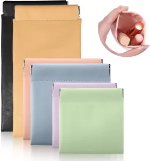 6 Pcs Snap Squeeze Top Pouches For Purse Snap Closure Leather Organizer Pouch Lambskin Pocket Cosmetic Bag Squeeze Top Mini Portable Pocket Cosmetic Bag For Purse Makeup Jewelry Headphones Accessories