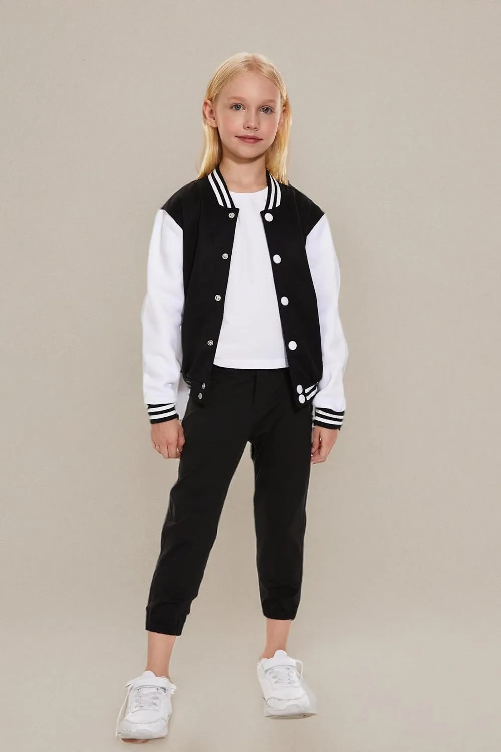 ACEFAST INC Kids Baseball Jacket School Varsity Uniform Casual Sweatshirt Girls Sweater Jacket Baseball Solid Color