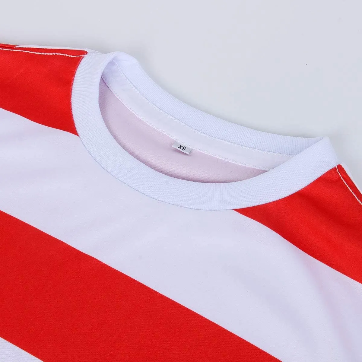 Adult Men Red and White Striped Tee Shirt Glasses Hat Outfit Suit Set Halloween Cosplay Costume Party Props