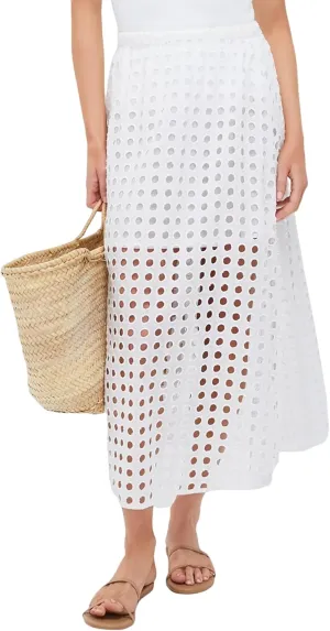 Ailoqing 2025 Summer Casual Long Skirt for Women Cotton Eyelet Beach Maxi Skirt with Underneath