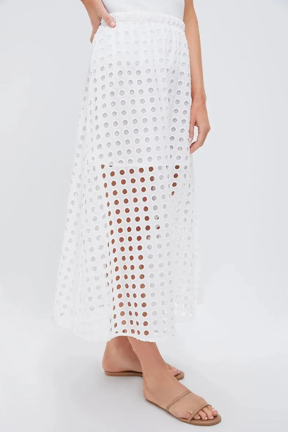 Ailoqing 2025 Summer Casual Long Skirt for Women Cotton Eyelet Beach Maxi Skirt with Underneath
