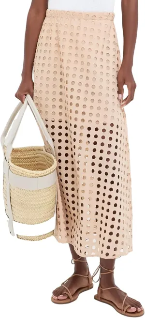 Ailoqing 2025 Summer Casual Long Skirt for Women Cotton Eyelet Beach Maxi Skirt with Underneath