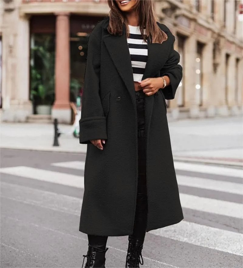 Akivide Women Double Breasted Long Pea Coat Winter Open Front Trench Coat Jacket Plus Size Wool Blend Overcoat with Pocket