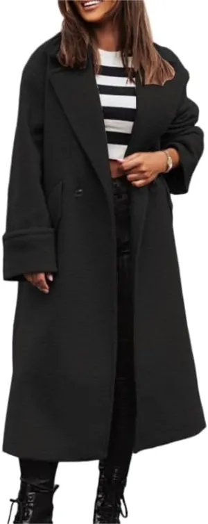 Akivide Women Double Breasted Long Pea Coat Winter Open Front Trench Coat Jacket Plus Size Wool Blend Overcoat with Pocket