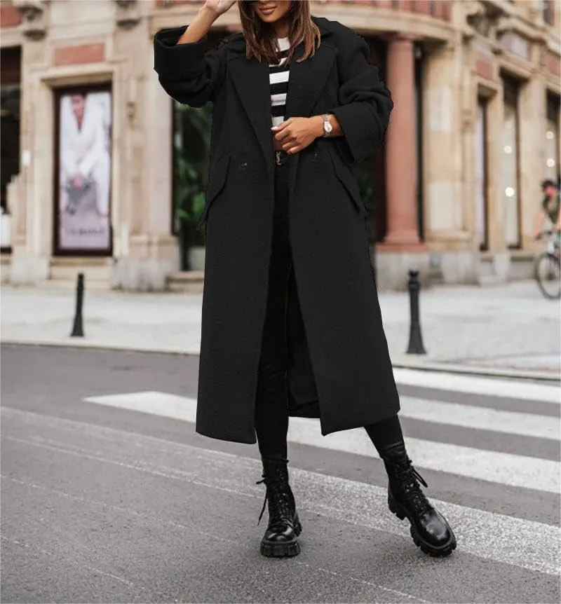Akivide Women Double Breasted Long Pea Coat Winter Open Front Trench Coat Jacket Plus Size Wool Blend Overcoat with Pocket