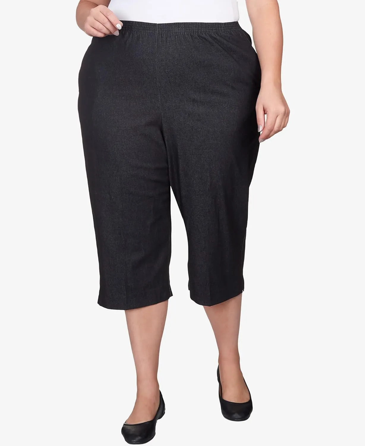 Alfred Dunner Women's Size All Around Denim Plus Capris Pants-Elastic Waist Jeans