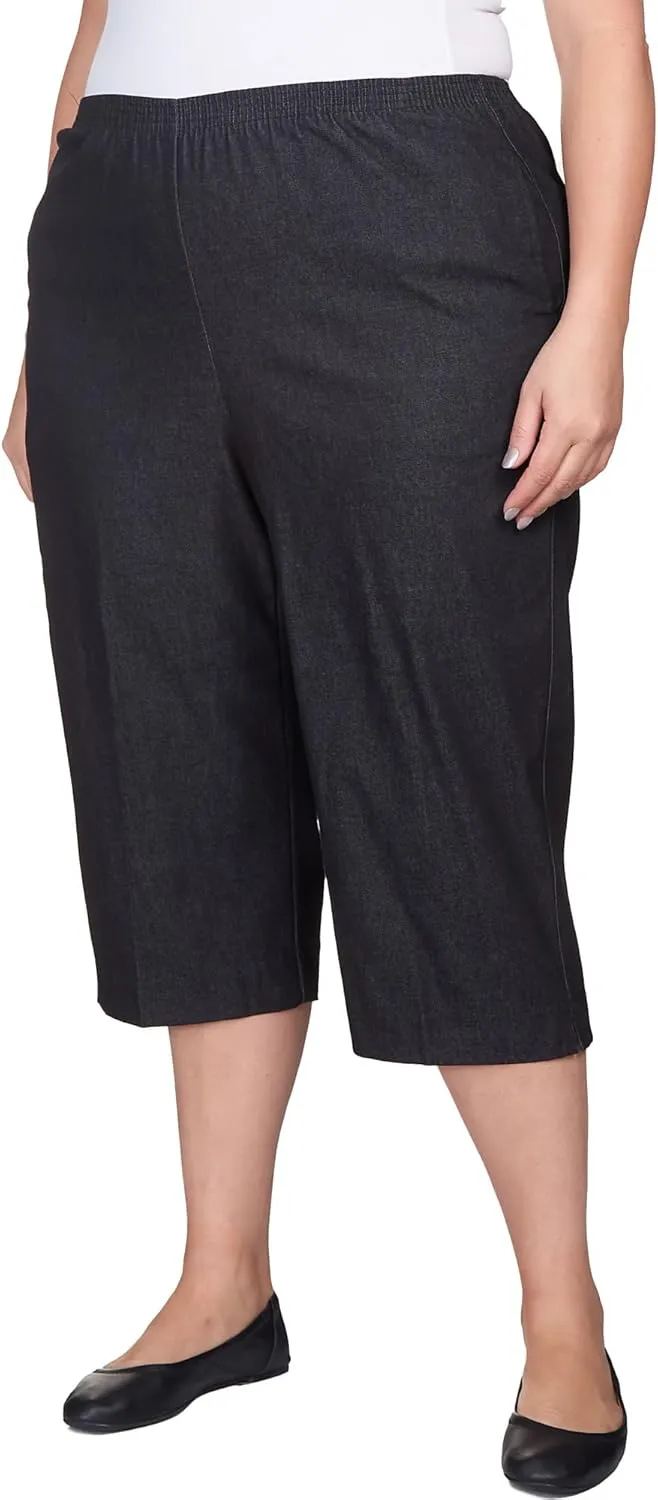 Alfred Dunner Women's Size All Around Denim Plus Capris Pants-Elastic Waist Jeans