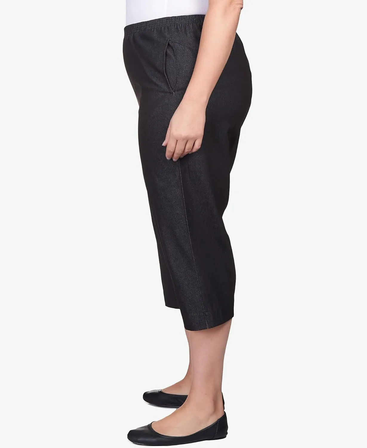 Alfred Dunner Women's Size All Around Denim Plus Capris Pants-Elastic Waist Jeans