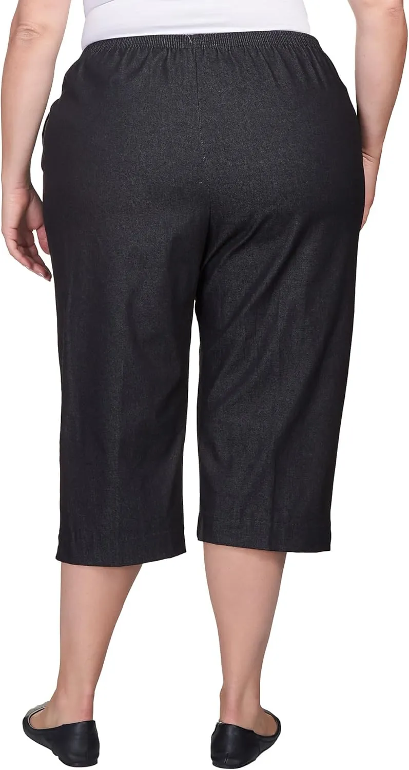 Alfred Dunner Women's Size All Around Denim Plus Capris Pants-Elastic Waist Jeans