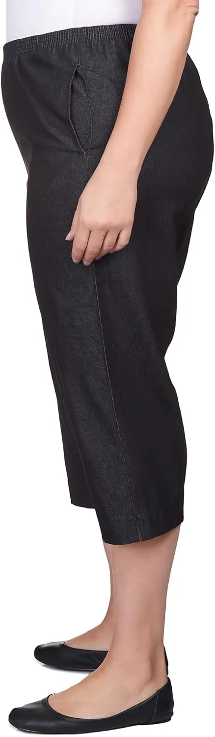 Alfred Dunner Women's Size All Around Denim Plus Capris Pants-Elastic Waist Jeans
