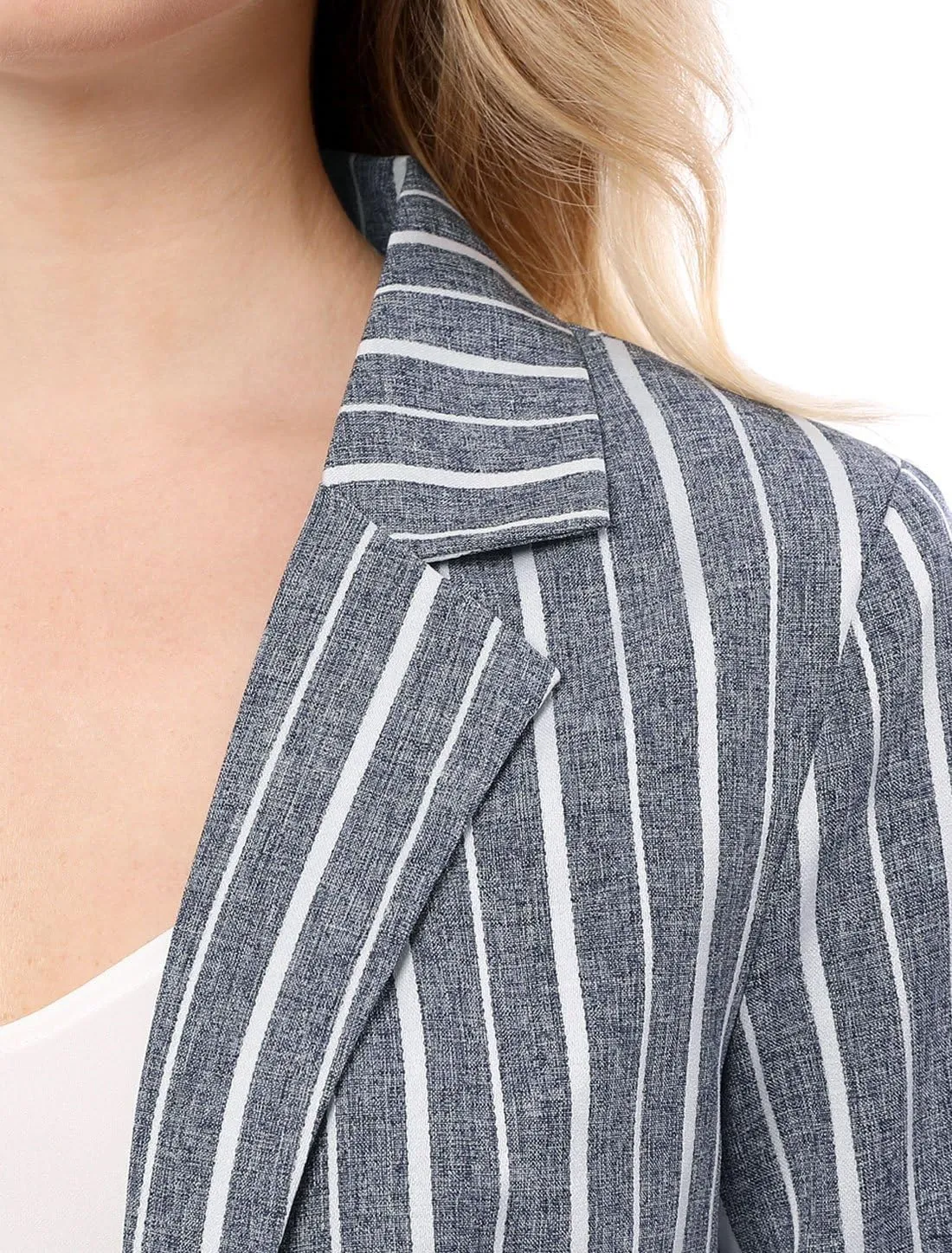 Allegra K Women's Striped Open Front Work Office 3/4 Sleeves Casual Notched Lapel Blazer