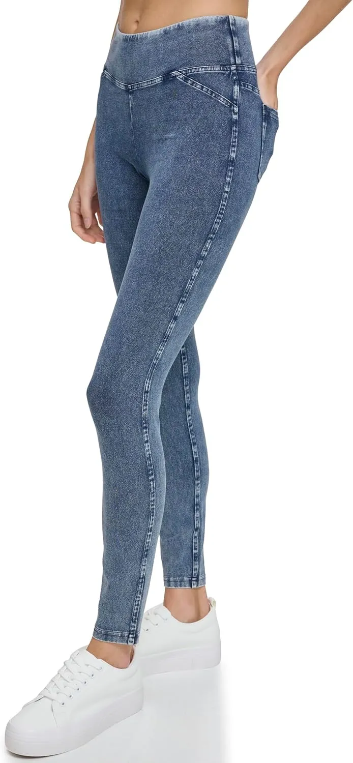 Andrew Marc Women's High Waist Faux Denim Full Length Legging, Regular and Plus Sizes