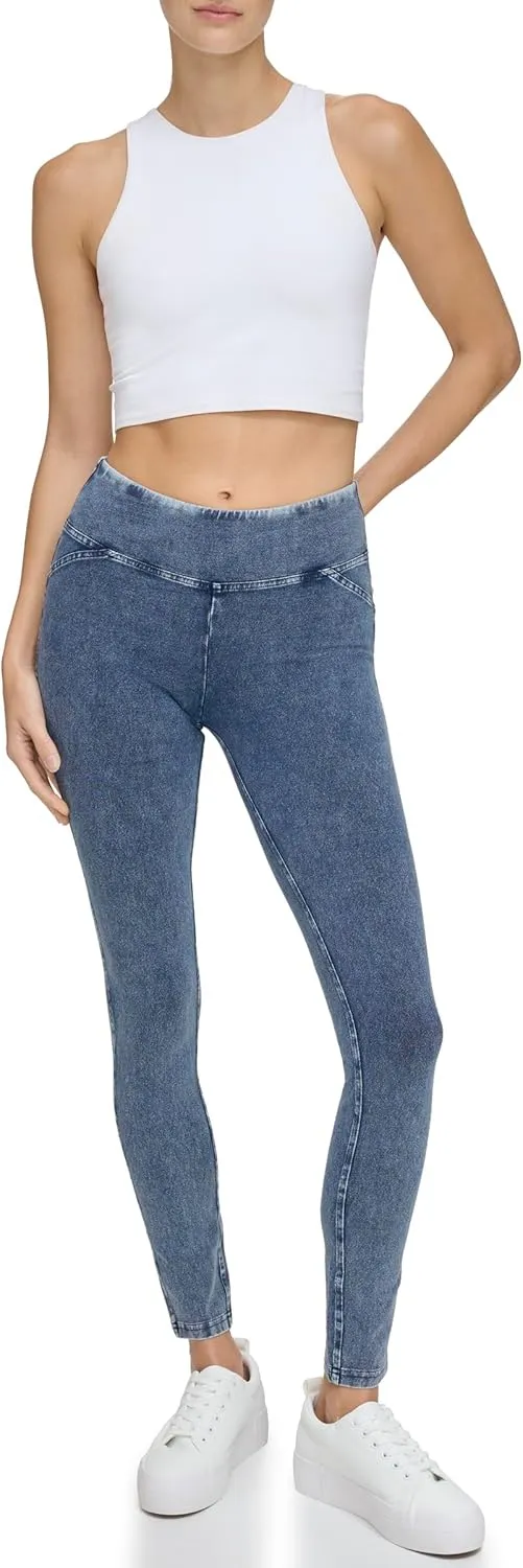 Andrew Marc Women's High Waist Faux Denim Full Length Legging, Regular and Plus Sizes