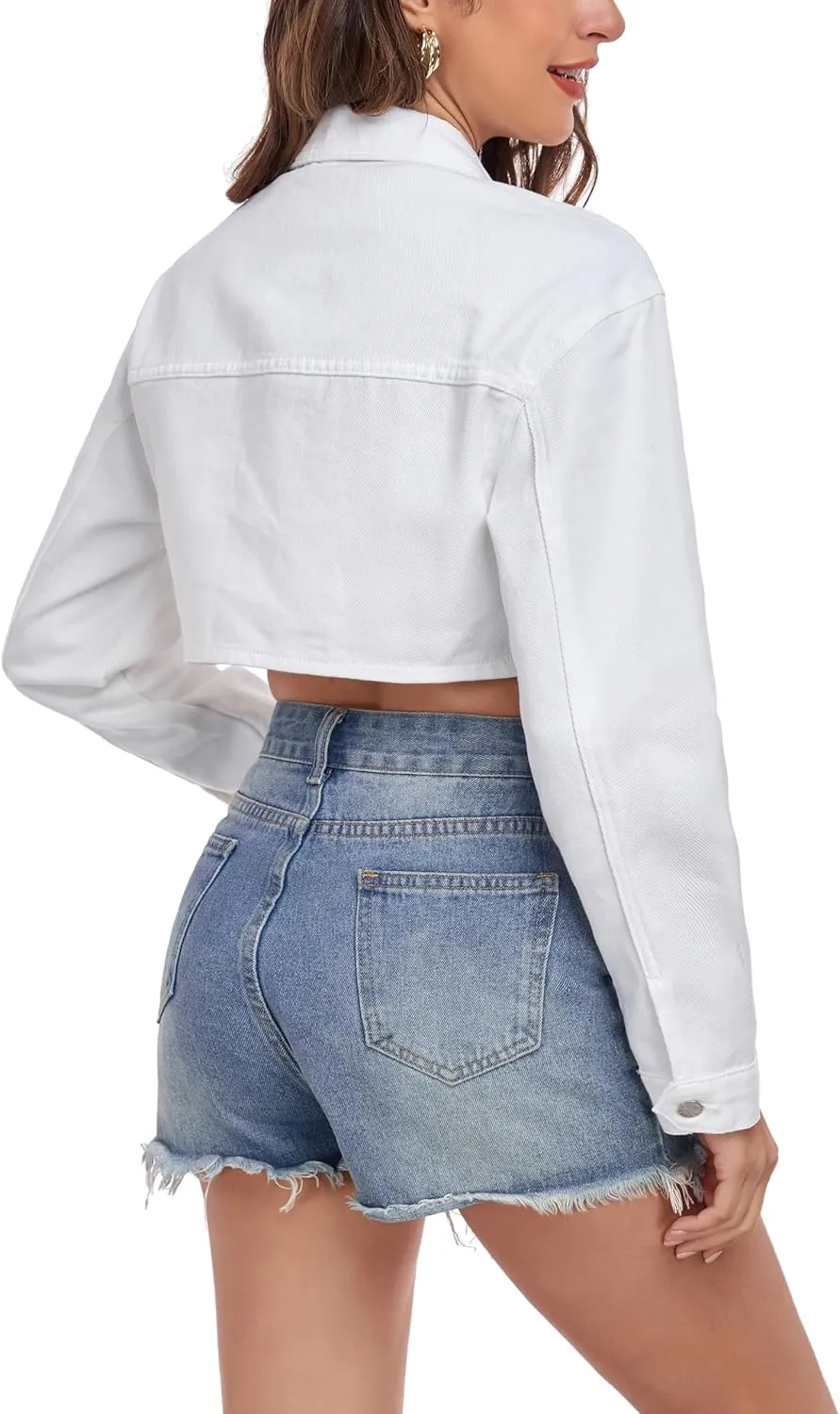 Anienaya Women's Cropped Denim Jacket Washed Cropped Y2K Cargo Short Jean Jacket with Pockets