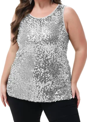 Anna-Kaci Womens Plus Size Sleeveless Sequin Tops Sparkle Shine Tank Top