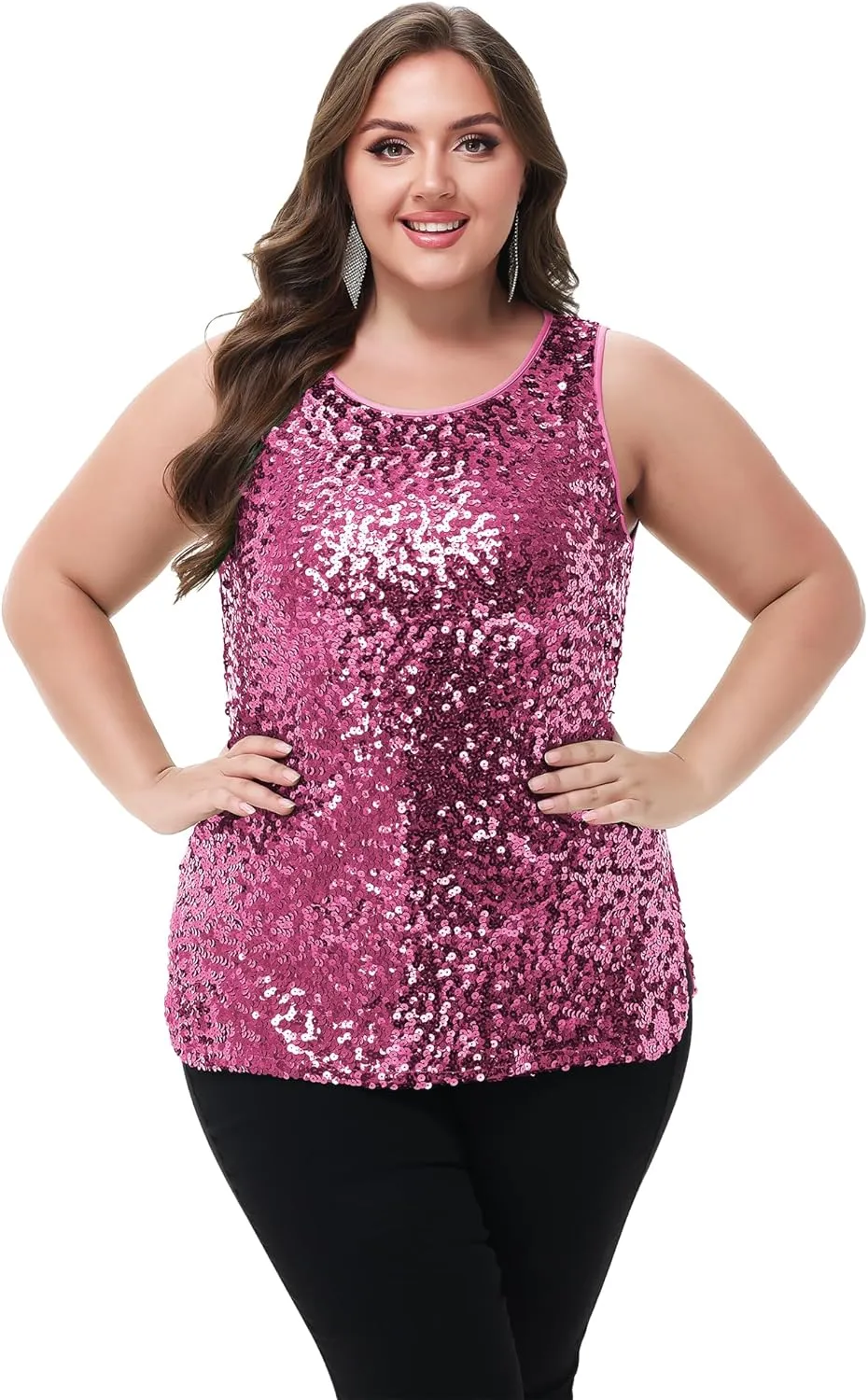 Anna-Kaci Womens Plus Size Sleeveless Sequin Tops Sparkle Shine Tank Top