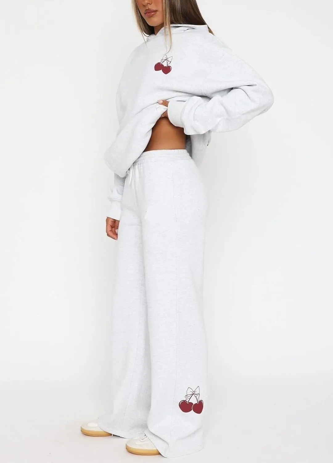 Aonoapll Bow Hoodie Sweatsuit Set for Women Oversized Hooded Sweatshirt Sweatpants Bow Print Matching 2 Piece Sweat Sets