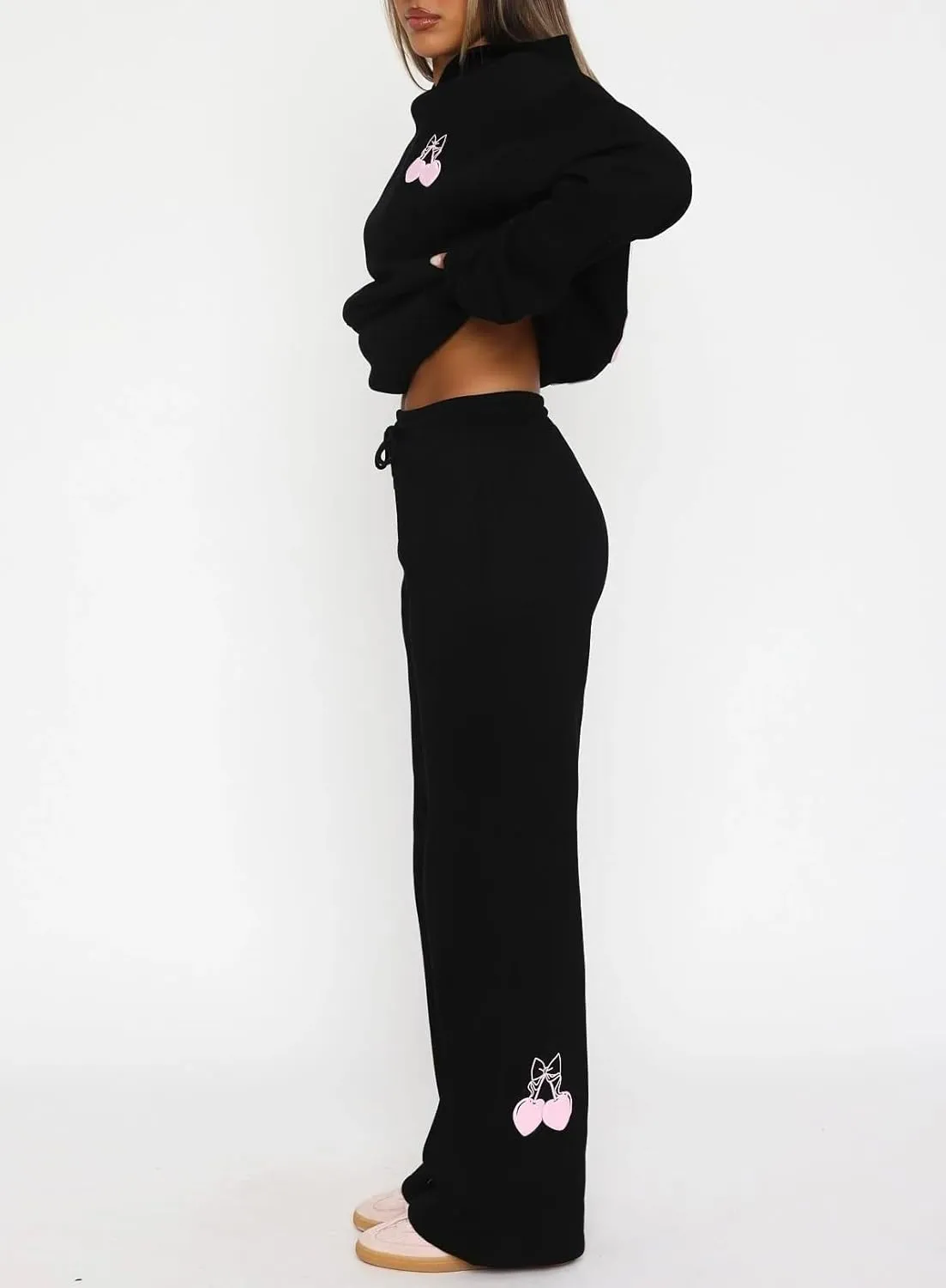 Aonoapll Bow Hoodie Sweatsuit Set for Women Oversized Hooded Sweatshirt Sweatpants Bow Print Matching 2 Piece Sweat Sets