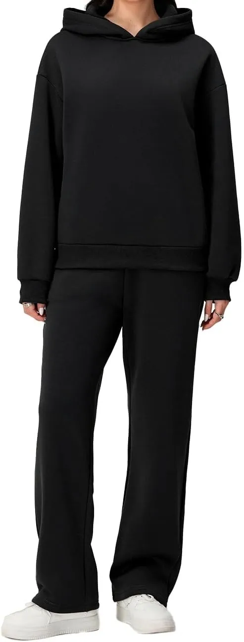 Aonoapll Bow Hoodie Sweatsuit Set for Women Oversized Hooded Sweatshirt Sweatpants Bow Print Matching 2 Piece Sweat Sets
