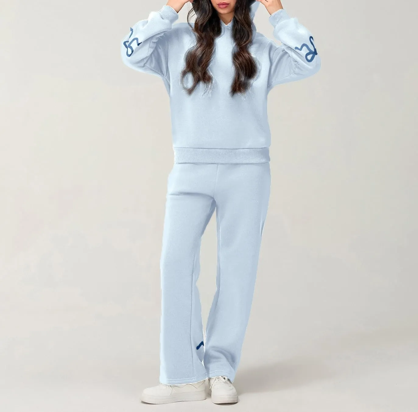 Aonoapll Bow Hoodie Sweatsuit Set for Women Oversized Hooded Sweatshirt Sweatpants Bow Print Matching 2 Piece Sweat Sets