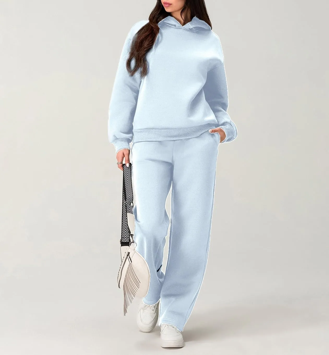 Aonoapll Bow Hoodie Sweatsuit Set for Women Oversized Hooded Sweatshirt Sweatpants Bow Print Matching 2 Piece Sweat Sets