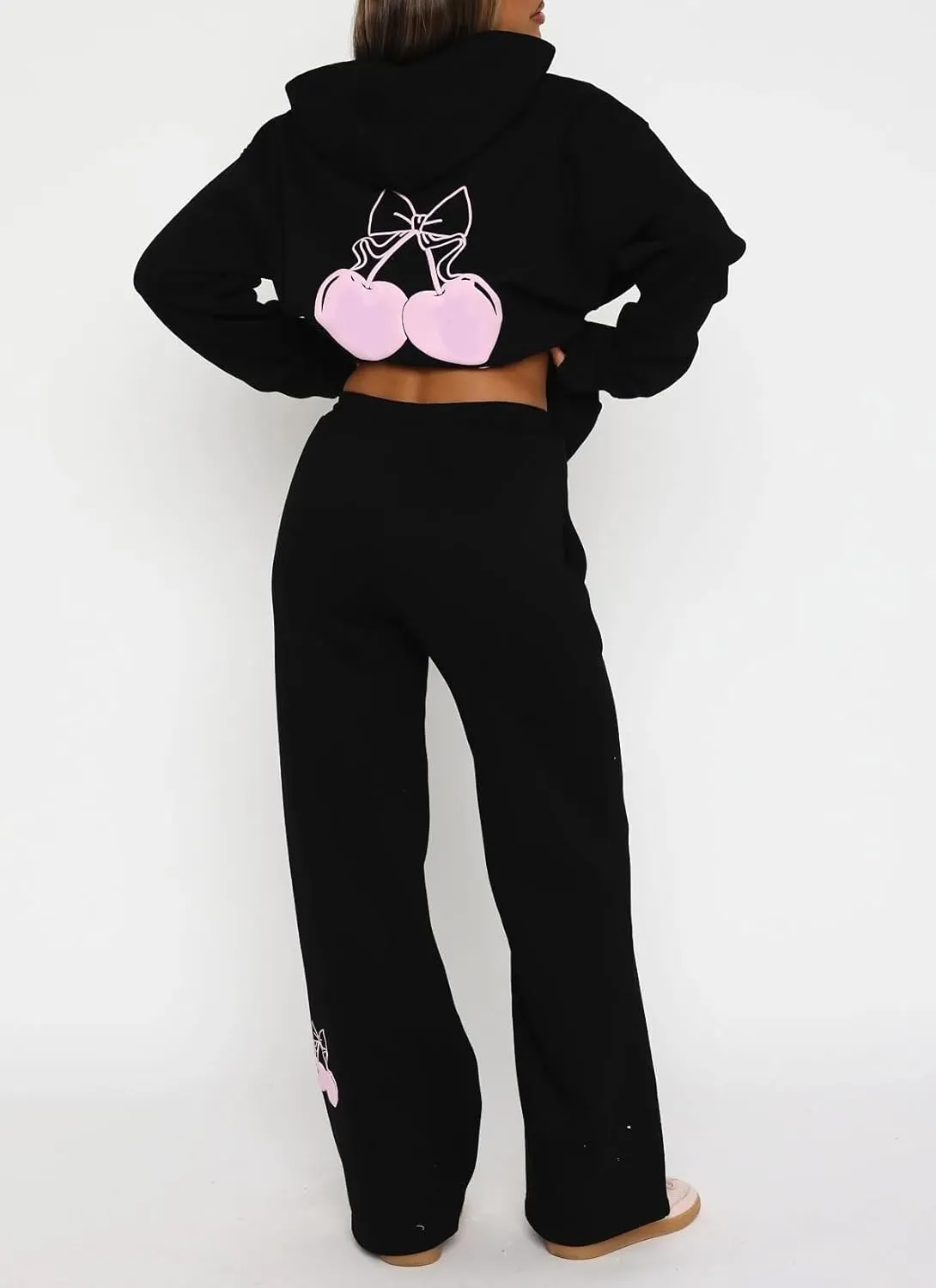 Aonoapll Bow Hoodie Sweatsuit Set for Women Oversized Hooded Sweatshirt Sweatpants Bow Print Matching 2 Piece Sweat Sets