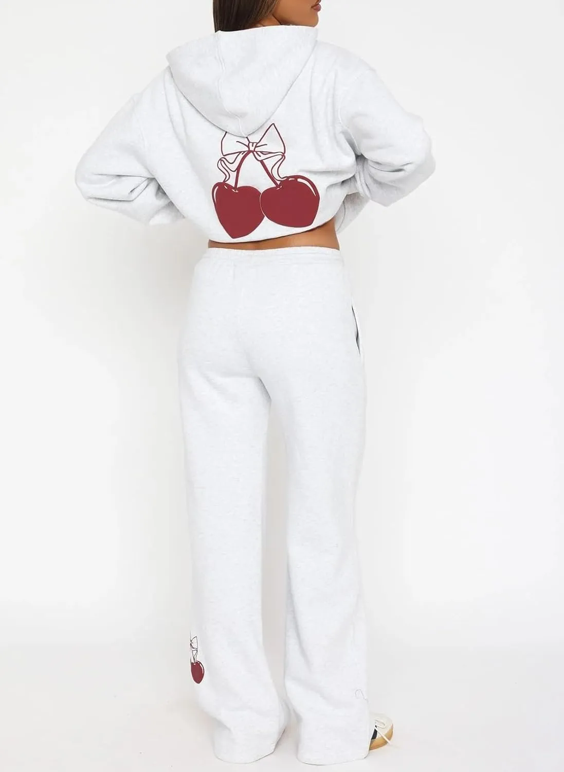 Aonoapll Bow Hoodie Sweatsuit Set for Women Oversized Hooded Sweatshirt Sweatpants Bow Print Matching 2 Piece Sweat Sets