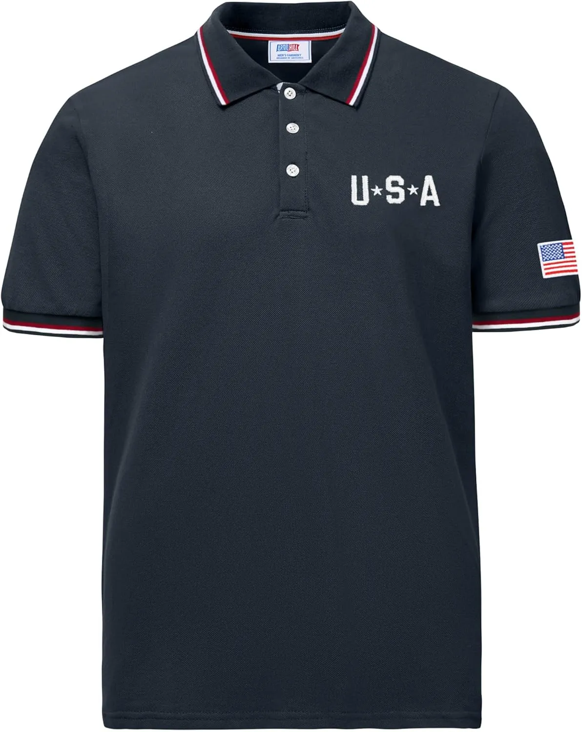 Arvilhill Men's American Flag Polo Shirts Patriotic Golf Polos 1776 Cotton Pique Tee Tops (S-3XL)