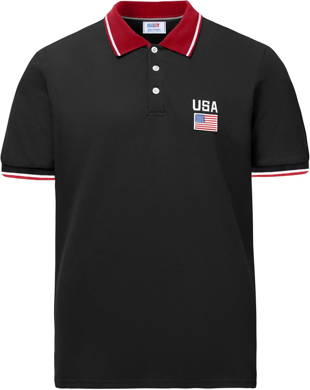 Arvilhill Men's American Flag Polo Shirts Patriotic Golf Polos 1776 Cotton Pique Tee Tops (S-3XL)