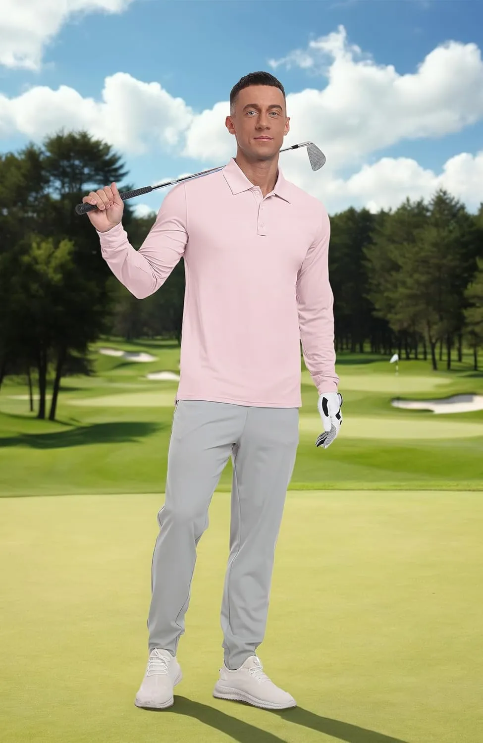 Askdeer Men's Golf Polo Shirts UPF 50  Long Sleeve Performance Collar Shirts Lightweight Summer Casual Quick Dry Tee