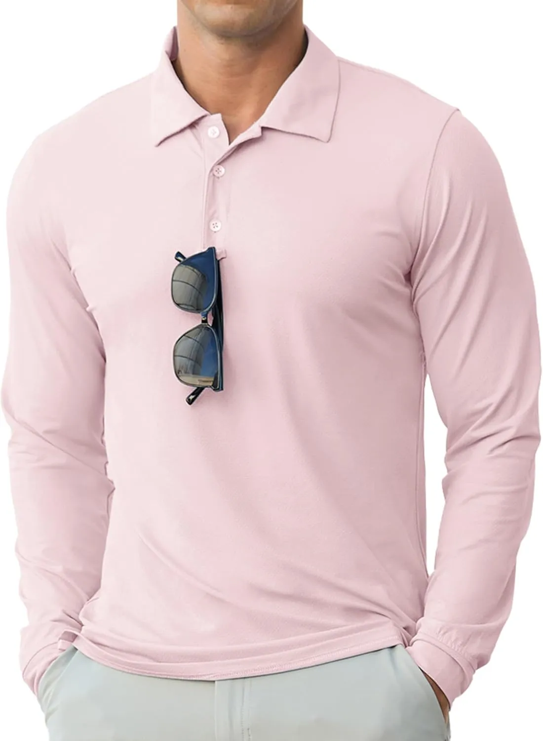 Askdeer Men's Golf Polo Shirts UPF 50  Long Sleeve Performance Collar Shirts Lightweight Summer Casual Quick Dry Tee