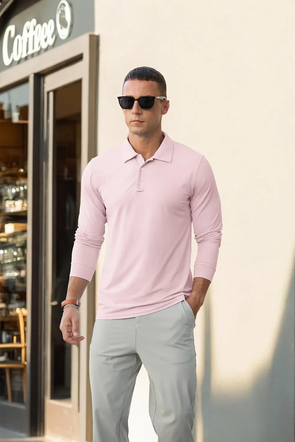 Askdeer Men's Golf Polo Shirts UPF 50  Long Sleeve Performance Collar Shirts Lightweight Summer Casual Quick Dry Tee